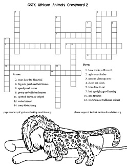 African Animal Word Crossword