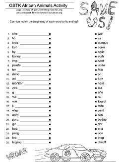 African Animal Word Link-up