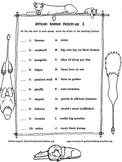 African Animal Word Match-ups