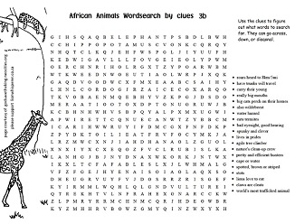 African Animal Word Search